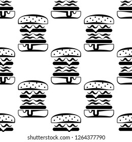 Burger Icon Seamless Pattern, Fast Food Burger Vector Art Illustration