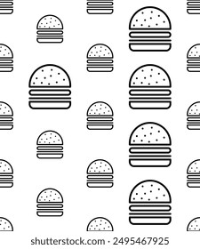 Burger Icon Seamless Pattern, Fast Food Icon, Hamburger Icon Vector Art Illustration