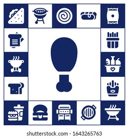 burger icon set. 17 filled burger icons.  Simple modern icons such as: Sandwich, Bbq, Fried chicken, French fries, Food, Fries, Fast food, Cinnamon roll, Grill, Hot dog, Snack