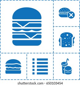 Burger icon. set of 6 burger filled icons such as no fast food, sandwich
