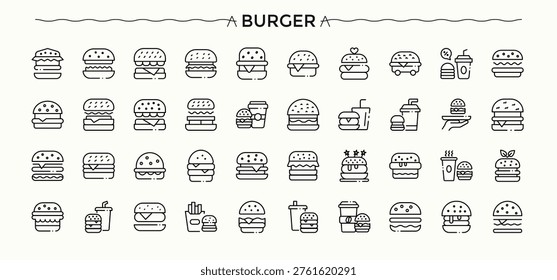 Burger icon set. Bread related icon set. Contains such icons as eat, snack, food, bread, cheese, sandwich and more. Vector artwork and illustration.