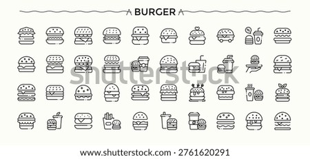 Burger icon set. Bread related icon set. Contains such icons as eat, snack, food, bread, cheese, sandwich and more. Vector artwork and illustration.
