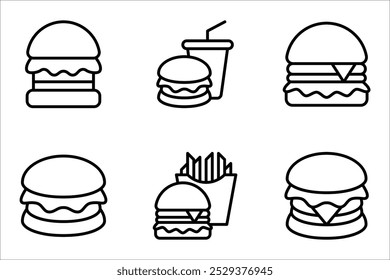 Conjunto de iconos de hamburguesa. Símbolo de hamburguesa de queso. Ilustración vectorial sobre fondo blanco
