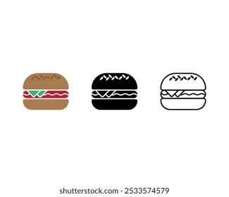 Burger icon set. cheese burger Symbol. hamburger sign.