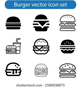 Burger icon set. cheese burger Symbol. hamburger sign. for mobile concept and web design. vector art illustration on white background.
