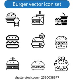 Burger icon set. cheese burger Symbol. hamburger sign. for mobile concept and web design. vector art illustration on white background.
