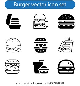 Burger icon set. cheese burger Symbol. hamburger sign. for mobile concept and web design. vector art illustration on white background.
