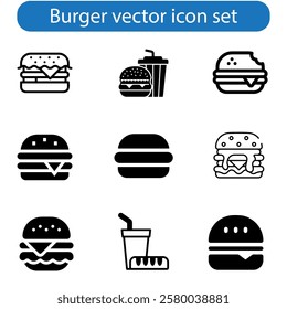 Burger icon set. cheese burger Symbol. hamburger sign. for mobile concept and web design. vector art illustration on white background.
