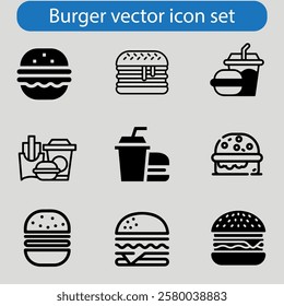 Burger icon set. cheese burger Symbol. hamburger sign. for mobile concept and web design. vector art illustration on white background.
