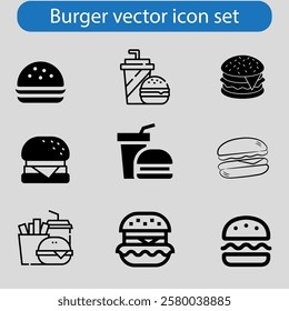 Burger icon set. cheese burger Symbol. hamburger sign. for mobile concept and web design. vector art illustration on white background.
