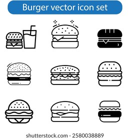 Burger icon set. cheese burger Symbol. hamburger sign. for mobile concept and web design. vector art illustration on white background.
