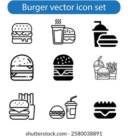 Burger icon set. cheese burger Symbol. hamburger sign. for mobile concept and web design. vector art illustration on white background.
