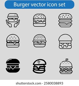 Burger icon set. cheese burger Symbol. hamburger sign. for mobile concept and web design. vector art illustration on white background.
