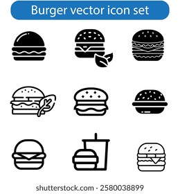 Burger icon set. cheese burger Symbol. hamburger sign. for mobile concept and web design. vector art illustration on white background.
