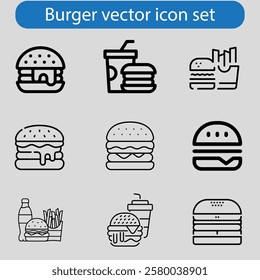 Burger icon set. cheese burger Symbol. hamburger sign. for mobile concept and web design. vector art illustration on white background.
