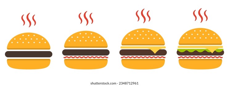 Burger icon set. Hamburger logo or sign. Fast food symbol. Vector illustration.