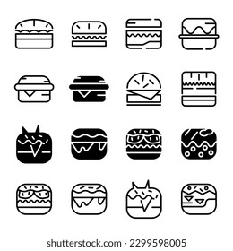 burger Icon Set Illustration, flat, black white