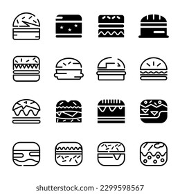 Hamburger-Symbolsatz-Illustration, flach, schwarz-weiß, Linie