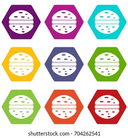 Burger icon set many color hexahedron isolated on white vector illustration