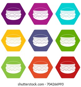 Burger icon set many color hexahedron isolated on white vector illustration