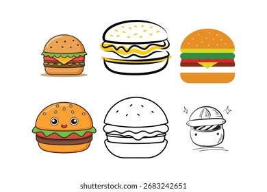 Conjunto de iconos de hamburguesa Vector Diseño