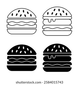 Burger Icon Set. Burger Vector Icon in line style design. Burger Symbol.