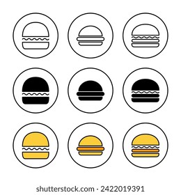 Vector del conjunto de iconos de la hamburguesa. símbolo y signo de hamburguesa. hamburguesa