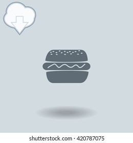 Burger icon with shadow. Cloud of download with arrow.