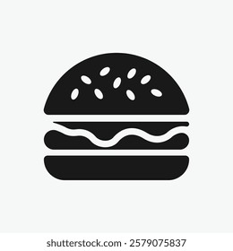 Burger icon in simple black design isolated on white background 