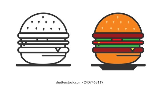 icono de la hamburguesa, esbozo y diseño coloreado, adecuado para necesidades de diseño gráfico, eps vectoriales 10