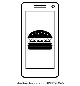 Burger, icon in Smartphone. Vector illustration, isolated on a white background.