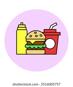 Burger icon symbol with background, fast food icon