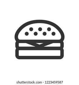 Burger icon in thick outline style. Black and white monochrome vector illustration.