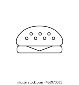 Burger icon in thin outline style. Fast food junk American carbohydrate eating