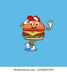 Burger Icon vector, Cute burger cartoon with hat vector illustration