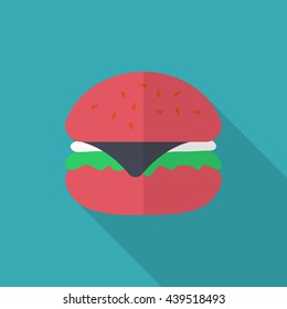 Burger icon, Vector flat long shadow design. EPS10