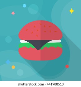 Burger icon, Vector flat long shadow design. EPS10