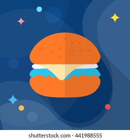 Burger icon, Vector flat long shadow design. EPS10