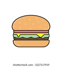 Burger icon vector. Hamburger  illustrationor cheeseburger symbol. Tasty and hot food on a white background