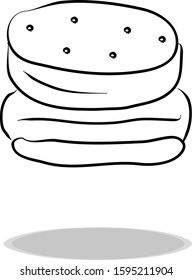 Burger icon vector, hand drawing. Illustration of food, contour of symbol black