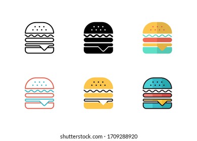 burger icon vector illustration with different style design. isolated on white background