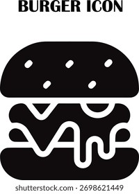 Burger icon vector illustration – fast food symbol for restaurant, menu, delivery, and app design