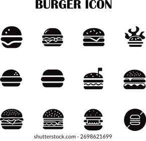 Ilustração de vetor de ícone de hambúrguer - símbolo de fast food para restaurante, menu, entrega e design de aplicativo