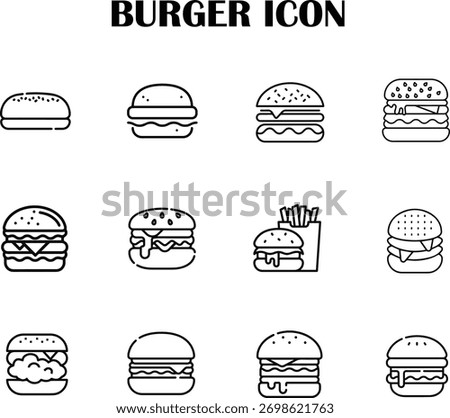 Burger icon vector illustration – fast food symbol for restaurant, menu, delivery, and app design