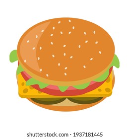 Burger icon. Vector illustration flat icon juicy delicious hamburger isolated on white background.