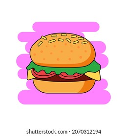 Burger-Symbol. Vektorgrafik-Flachsymbol saftig köstlicher Hamburger einzeln auf weißem Hintergrund.