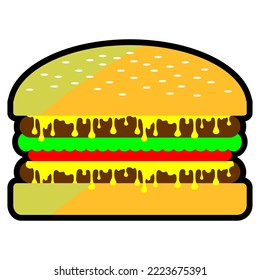 Burger icon. Vector illustration flat icon cheezy delicious hamburger isolated on white background.