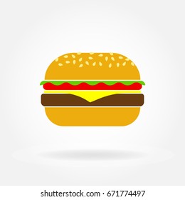 Burger icon. Vector illustration of hamburger. Fast food symbol.