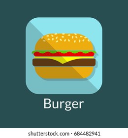 Burger icon. Vector illustration of hamburger. Fast food symbol.