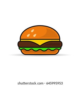 Burger icon, Vector isolated color fast food symbol.